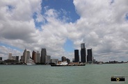 Picture of cityscape - Detroit, Michigan, with Detroit River in foreground.Download free pictures and wallpapers.  © 2011, FreePhotoCourse.com, all rights reserved.  