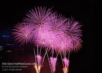 Picture of fireworks display.  Supports how-to article by Stephen Kristof regarding how to photograph fireworks with professional results. © 2011, Stephen Kristof for FreePhotoCourse.com 