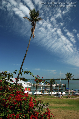 © 2011, www.FreePhotoCourse.com; picture of Cabbage Key Harbour, Florida; example of photography with a polarizing filter.  All rights reserved.  Photo Credit: Stephen Kristof.